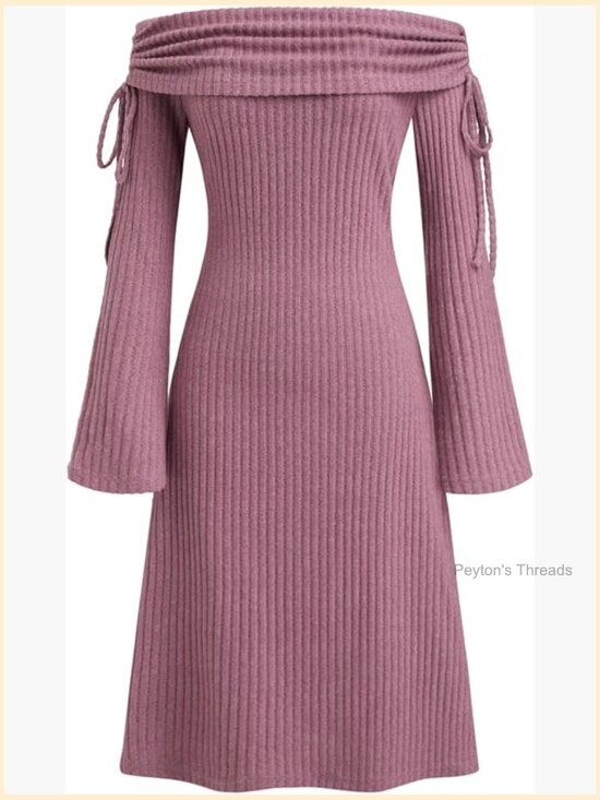 Dresses & Skirts - Off Shoulder Knit Midi Dress with Tie Sleeve Details
